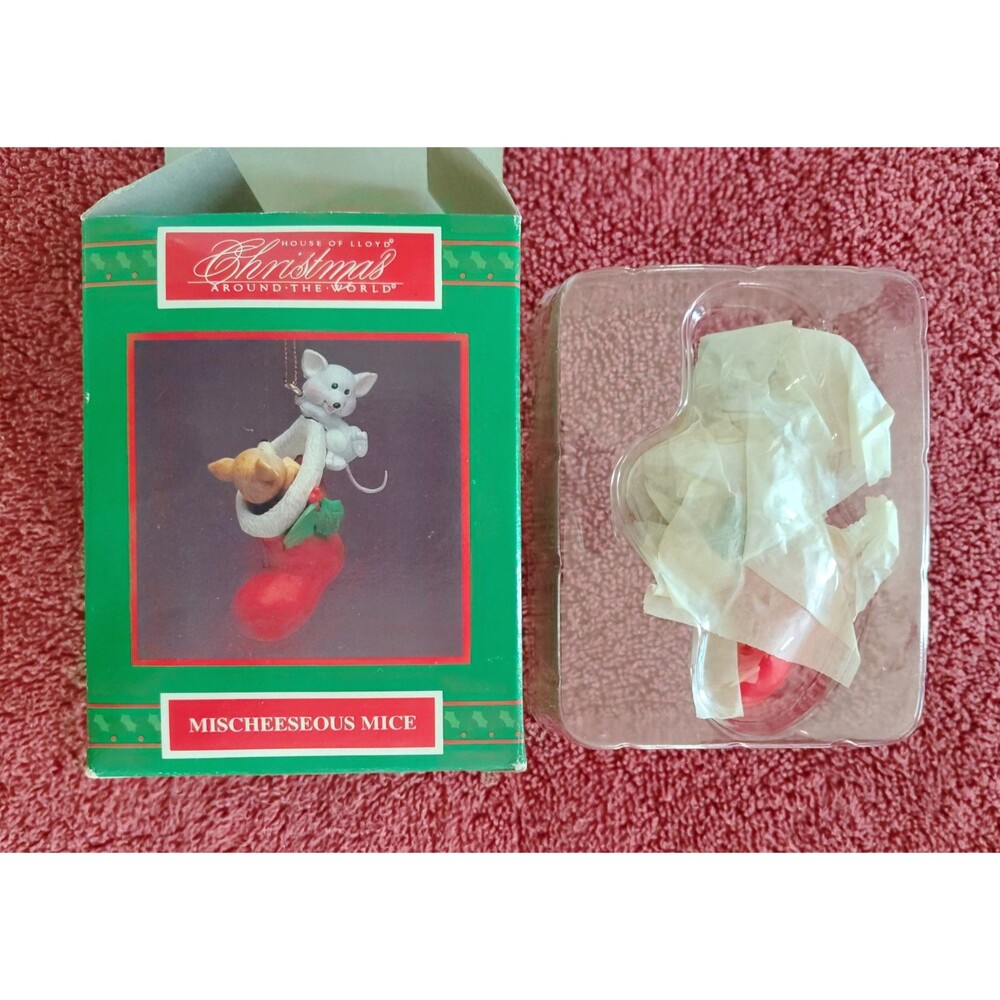 Vintage House of Lloyd Christmas Ornament Mischeeseous Mice 1994 Stocking Mouse - Picture 8 of 10